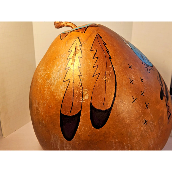Large Kokopelli Gourd Carved & Painted Signed C. J. Prophet 15" H x 40" Circum - Picture 9 of 15